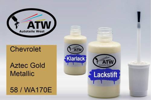 Chevrolet, Aztec Gold Metallic, 58 / WA170E: 20ml Lackstift + 20ml Klarlack - Set, von ATW Autoteile West.